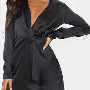 Black satin wrap dress (Pretty Little Thing, Size 12)